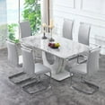 thumbnail image 5 of SUDICA 63" Rectangular Gray Faux Marble Dining Table, Glossy MDF Top with U-Shaped Base for Dining Room Kitchen, 5 of 7