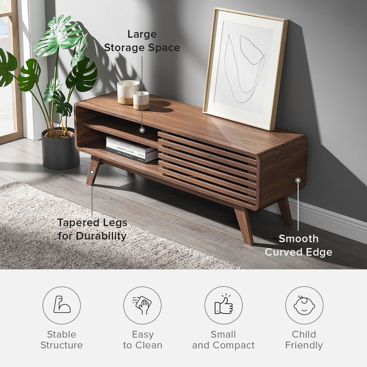 Mopio Ensley 46" Low Mid-Century Modern TV Stand Console for TV Under 50"