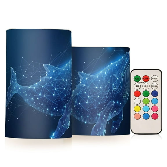 Polygons Blue Whale Flameless Candles with Remote Timer LED Battery Operated Flickering Candle Light for Festival Wedding Home Party
