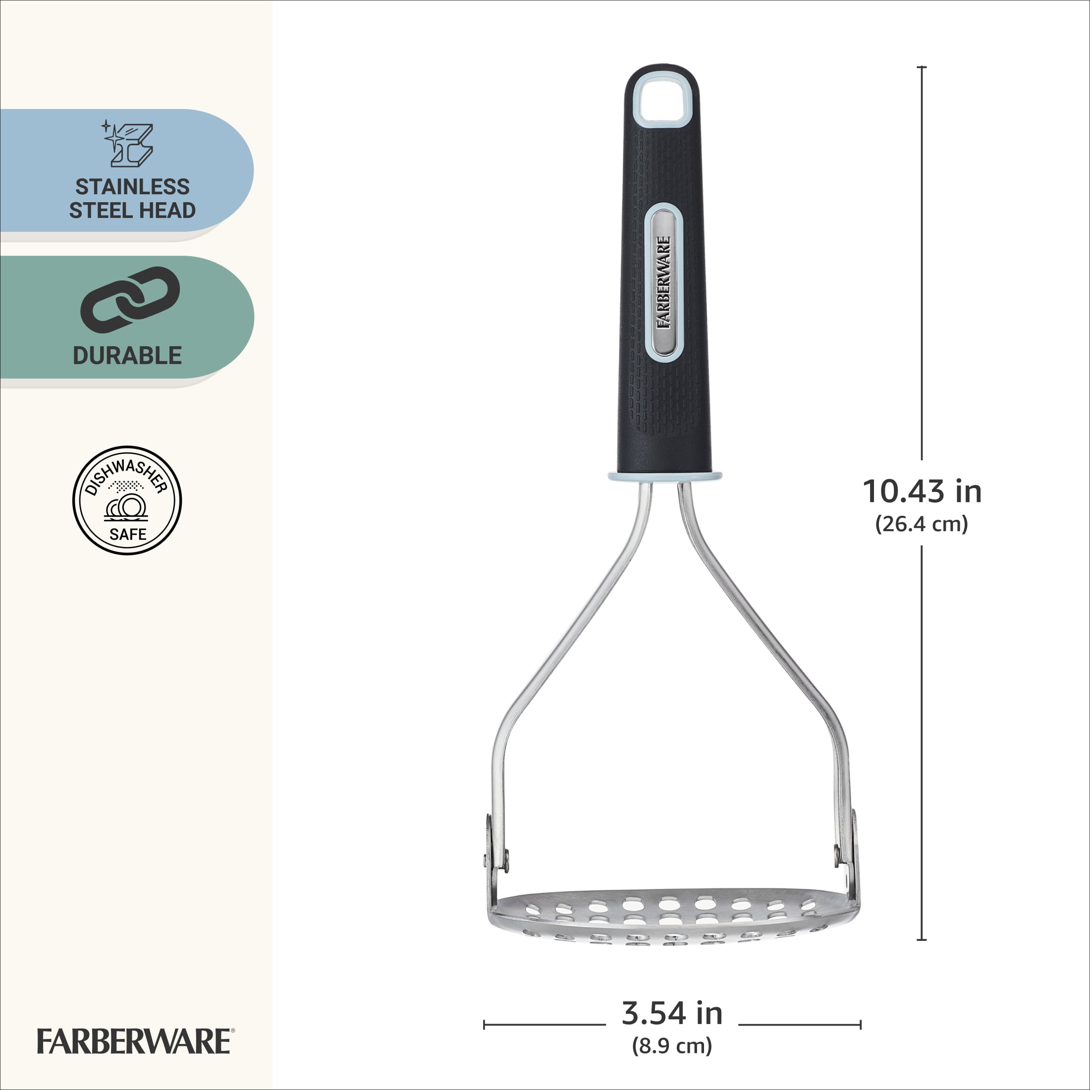 Farberware Soft Grips Space-Saving Folding Stainless Steel Potato/Food Masher Black