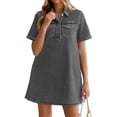 thumbnail image 2 of Women Summer Denim Dress Short Sleeve Button Down Collared Loose Fit Casual Jean Mini Dress, 2 of 7