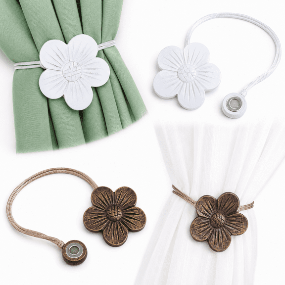 Vintage Magnetic Curtain Tieback,Resin Flower Curtain Drapery Holdback Window Curtain Decorative Buckle Holder for Home Cafe Balcony