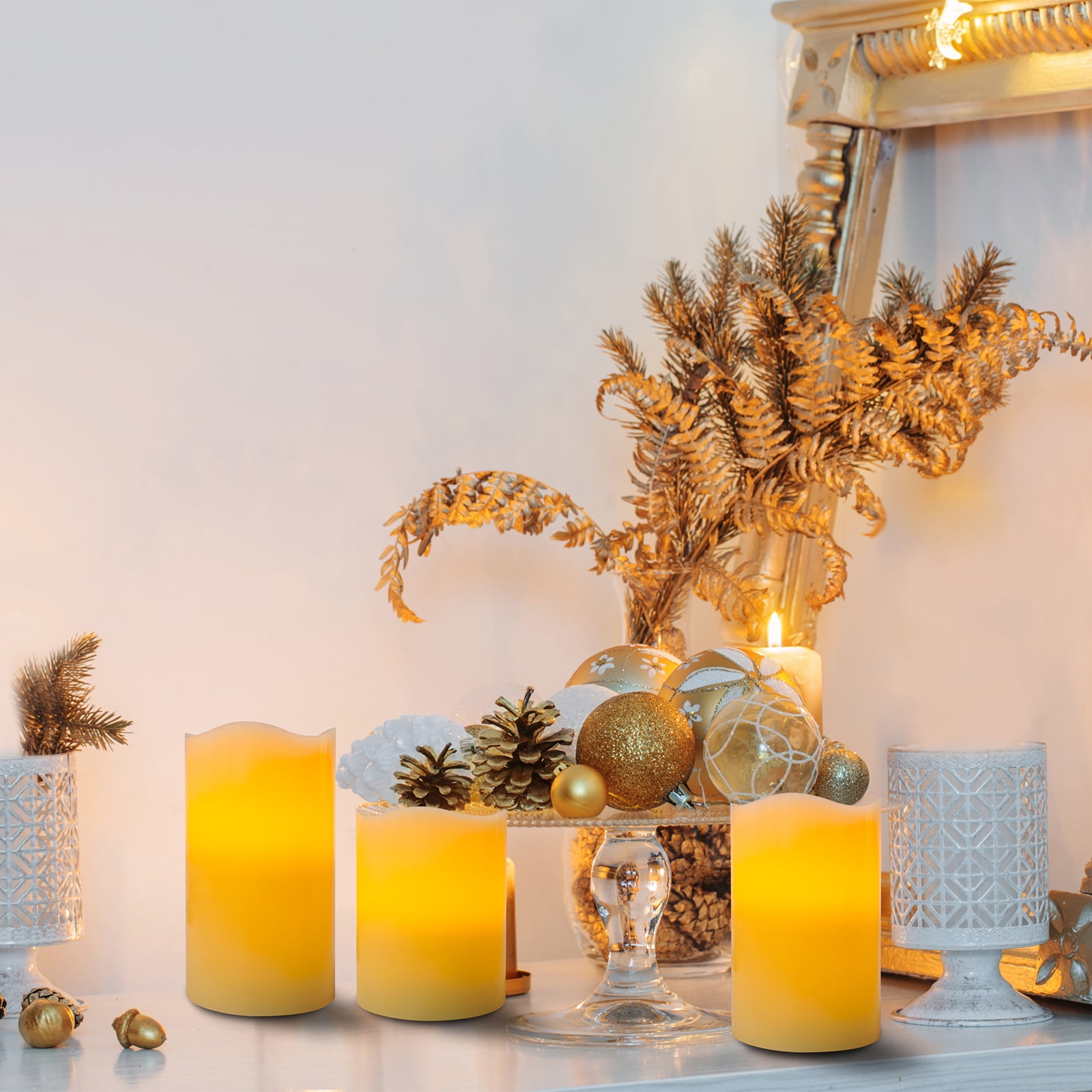 Battery Operated LED Flameless Candles with Remote and Timer, Real Wax Candles Warm Color Flickering Light for Festival Wedding Home Party Decor(Pack of 3)