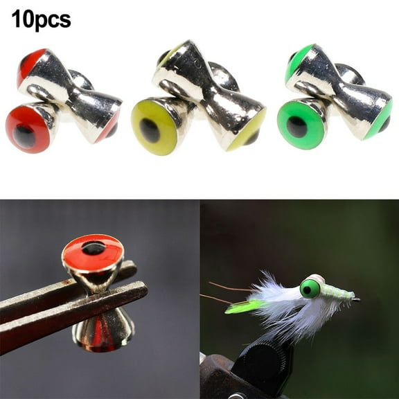10Pcs 3D Realistic Solid Dumbbell Fish Eyes Fly Tying Materials Sunken Brass Barbells Beads Pseudo Eyes Green M Fangkenuo