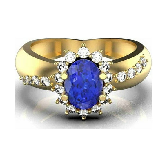 Natural Oval Tanzanite Gemstone Ring 14K Gold Ring