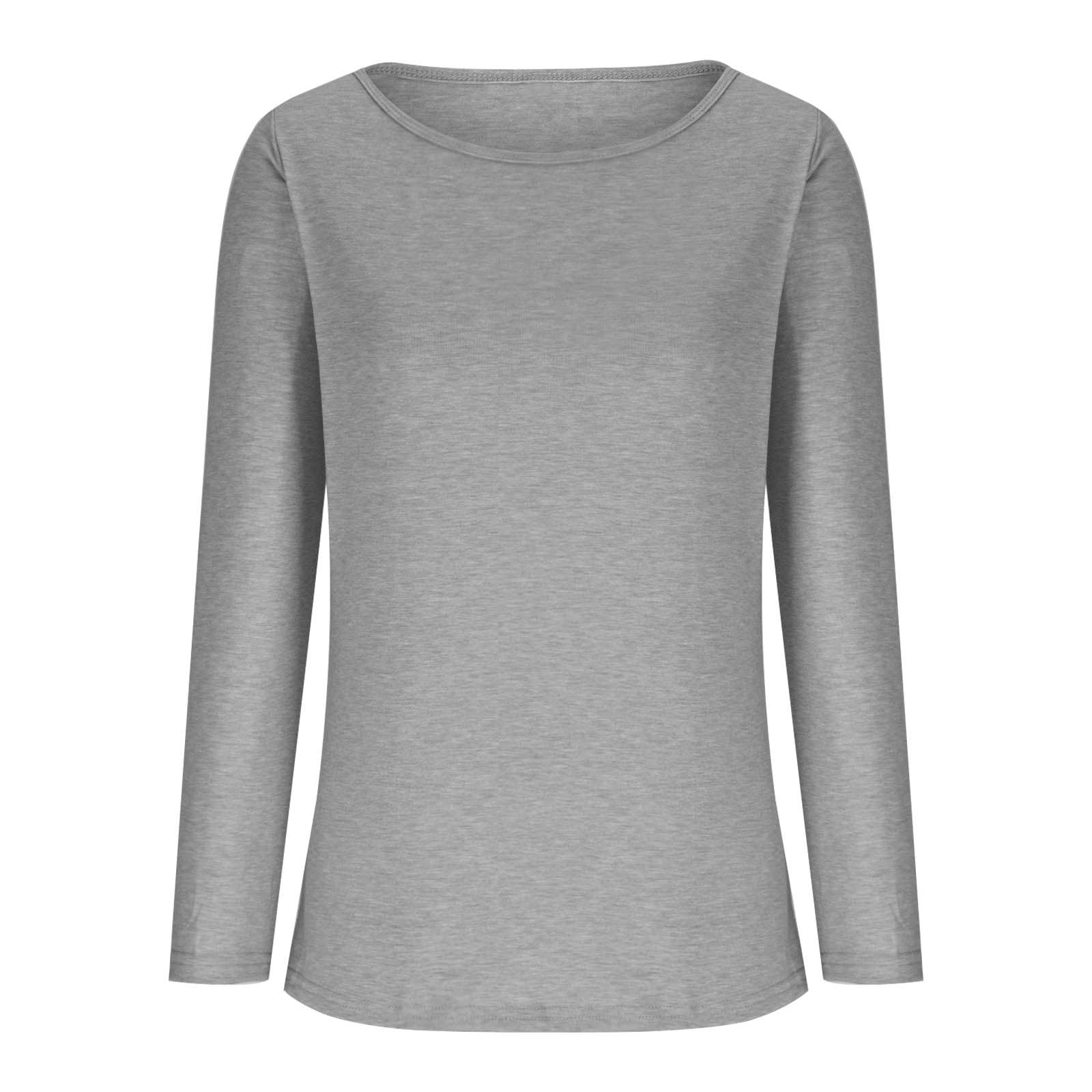 Women'S Long-Sleeved Pullover Round Neck Solid Color Loose T