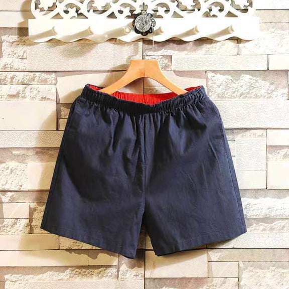 Hurxie Mens 5 Inch Linen Shorts - Casual Elastic Waist Drawstring Summer Beach Shorts with Pocket Navy,XL