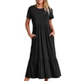 thumbnail image 2 of Staron Robes pour Femmes Été Liquidation à Moins de 10 $ Col Rond Robe d'Été Décontractée Printemps Manches Courtes Taille Empire Fluide Maxi Longue Robe avec Poches Robe, 2 of 7