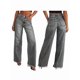 thumbnail image 2 of Pantalones Vaqueros de Pierna para Mujer, Cintura Alta, Elásticos, con Dobladillo Sin Rematar Gris XL, 2 of 8