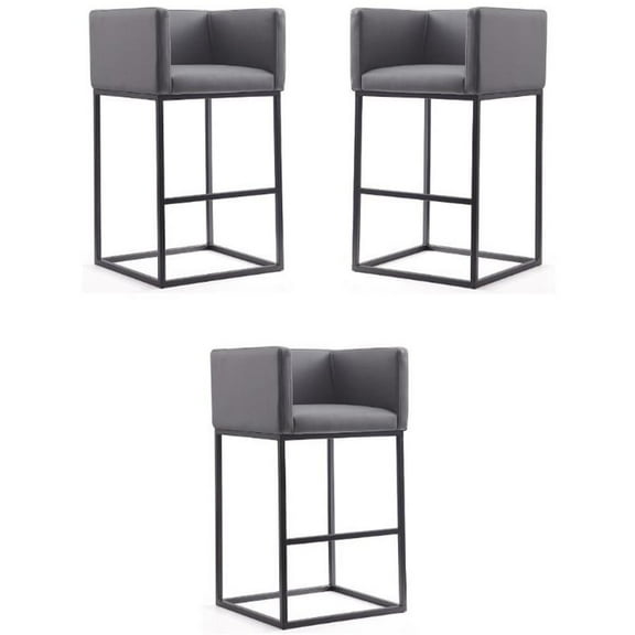 Home Square 38" Faux Leather Barstool in Gray and Black - Set of 3