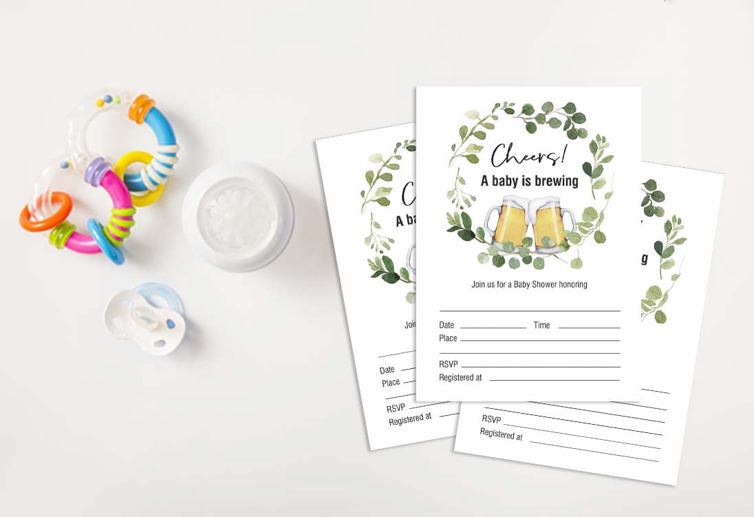 Inkdotpot 30A Baby is Brewing Gender Neutral Baby Shower Invitation Cards Cheers Fill In Blank Invites
