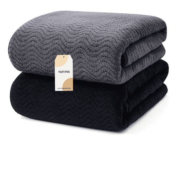 2pcs Toallas Baño Completo Grande Lana Coral Suave De Alta Densidad 180cm*90cm Xtellar Color Negro Y Gris
