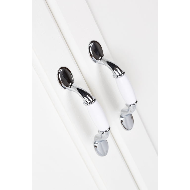 Mainstays Classic Cabinet Pull, Chrome And White, 2 Pack photo 2