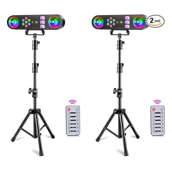 DJ Lights with Stand,5 in 1 Dj Lights for Parties Disco Ball Stage Party Light Set with Sound Activated Control, UV,Strobe, Dyeing, Led Par Light and Pattern Lighting for Bar Wedding Christmas-2PC