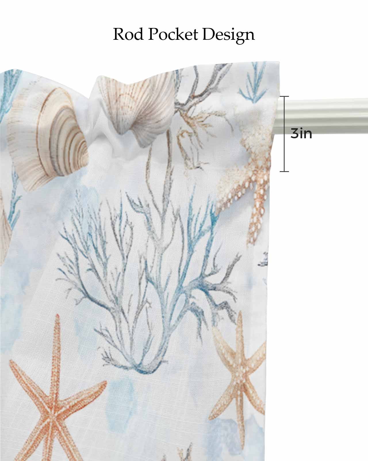 Beach Coastal Kitchen Valances for Windows Farmhouse Linen Window Valance Curtain for Living Room Window Treatment Nautical Summer Starfish Coral Sea Valance Rod Pocket Topper Drape, 42 x 18 Inch