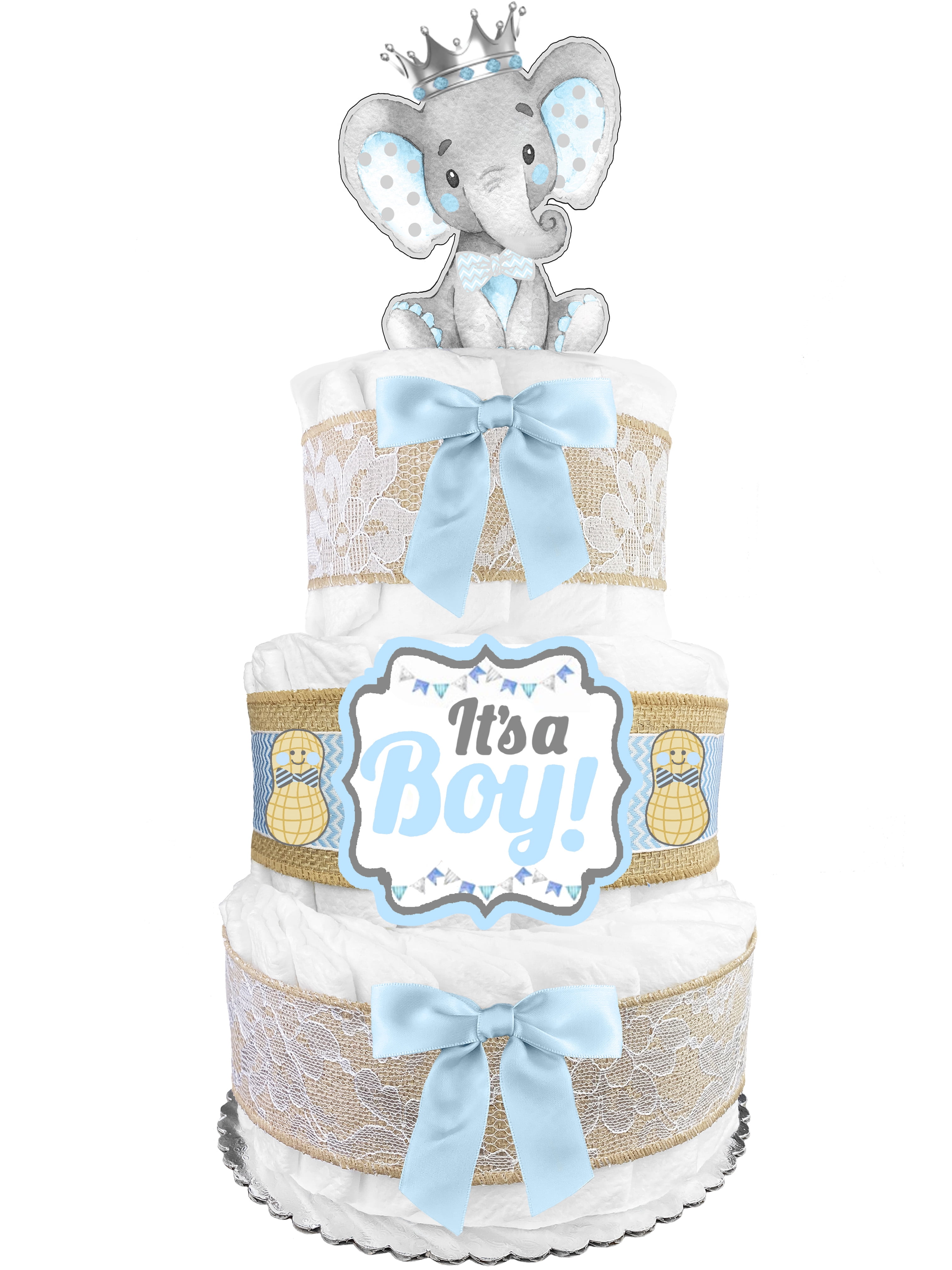 Pompeji snesevis malt Elephant 3-Tier Diaper Cake for a Boy - "A Little Peanut is on His Way" - Baby  Shower Gift - Centerpiece - Blue and Gray - Walmart.com