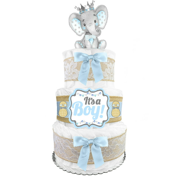 3-Tier Diaper Cake for a Boy - "A Little Peanut is on Way" - Baby Shower Gift - Centerpiece - Blue and Gray - Walmart.com