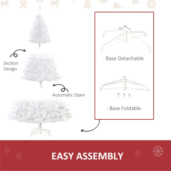 6FT Pre-Lit White Artificial Christmas Tree - 1000 Plastic Branch Tips, Metal Base, Indoor Use Only, Holiday Decor for Home/Living Room