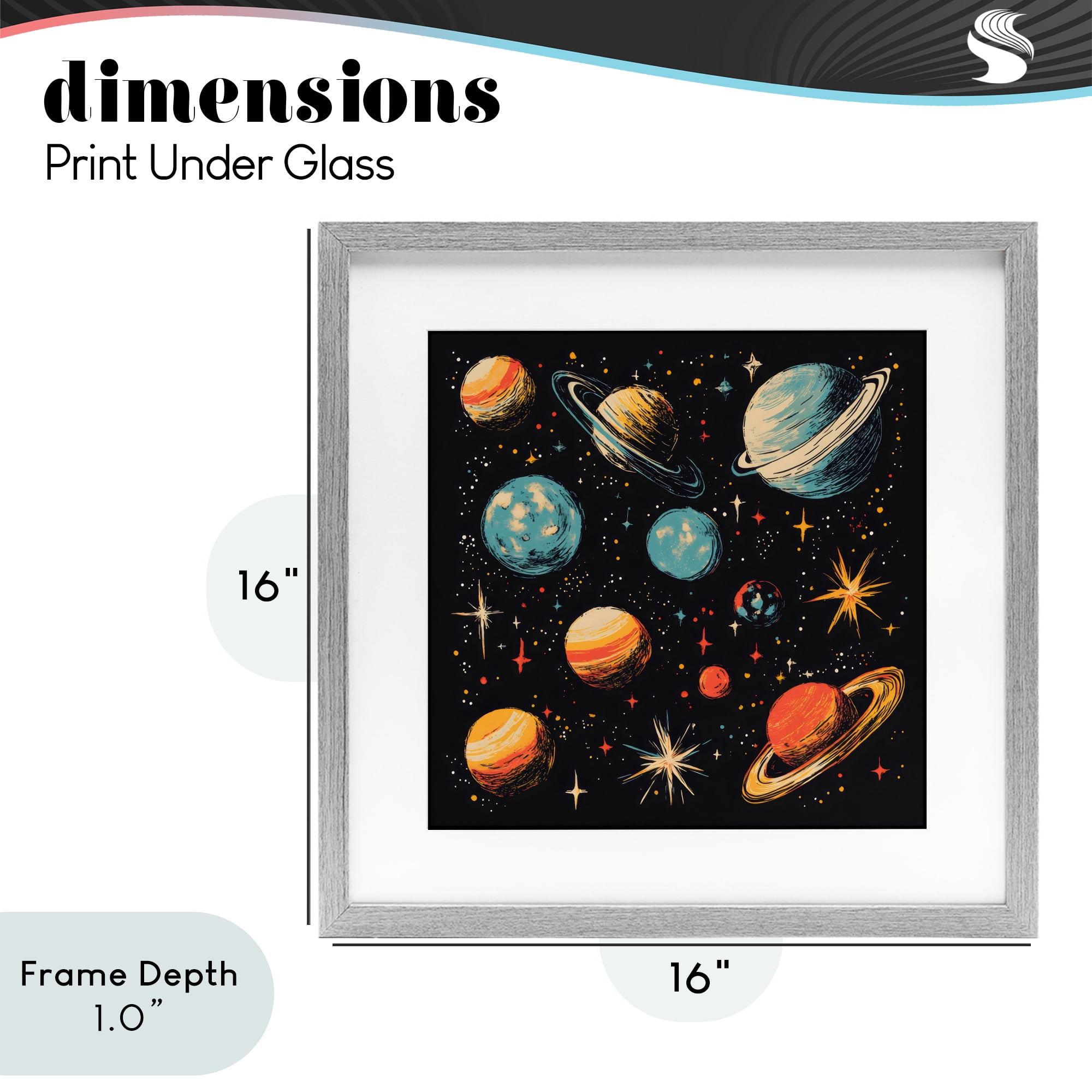 Stupell Industries Colorful Retro Planets Gray Framed Print Under Glass, design by Creative Studio