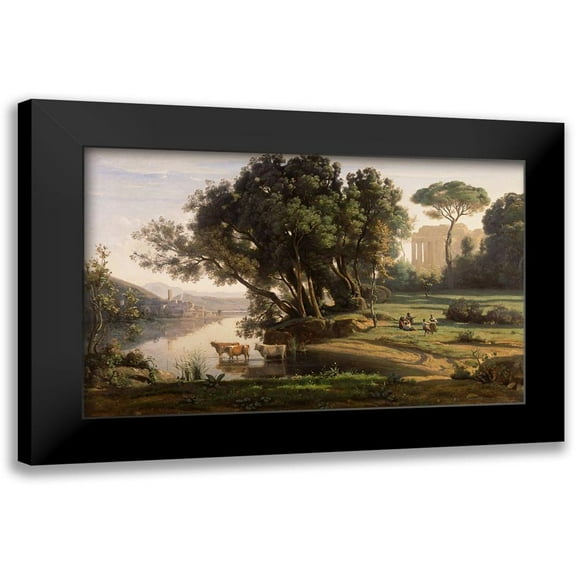 Corot, Jean-Baptiste-Camille 14x10 Black Modern Framed Museum Art Print Titled - Italian Landscape (Soleil Levant)