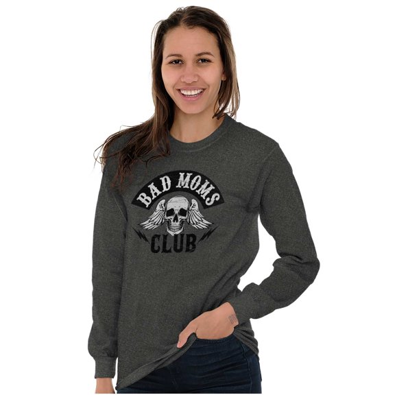 Bad Moms Club Funny Mothers Day Skull Women's Long Sleeve T Shirt Brisco Brands S