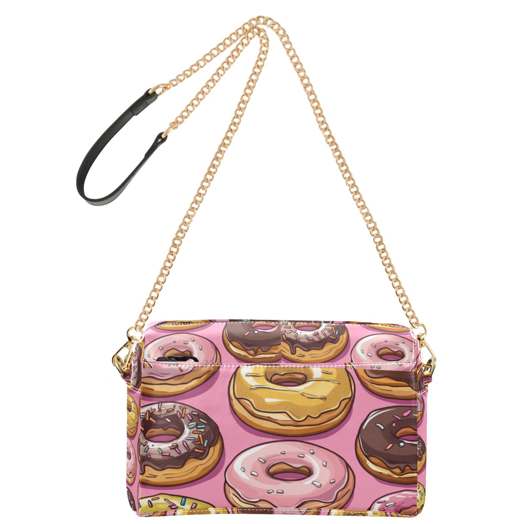 FORMRS Women Crossbody Purse with Chain Strap Vegan Leather Shoulder Handbag, Cute Doughnuts Pattern