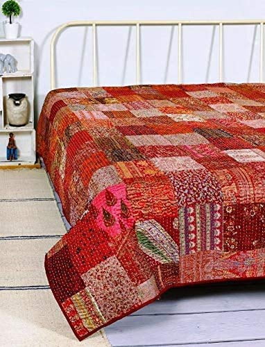 Details about   Handmade Cotton Twin Kantha Quilt Bird Kantha Blanket New Bed Cover Gudari 