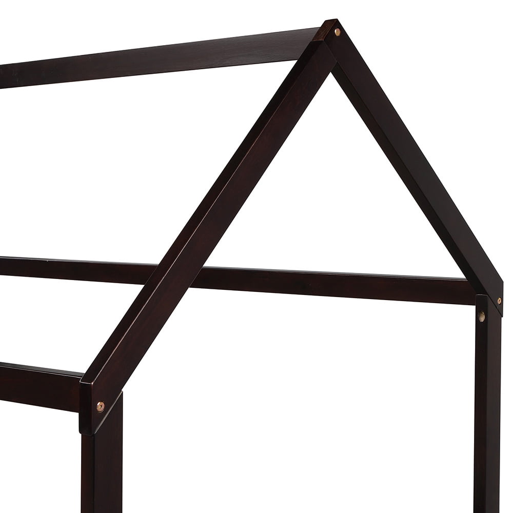 Kepooman Twin Size Wood Bed House Bed Frame with Fence for Kids Teens, 78.7"L x 42.5"W x 70.8"H, Espresso Kepooman Twin Size Wood Bed House Bed Frame with Fence for Kids Teens, 78.7"L x 42.5"W x 70.8"H, Espresso