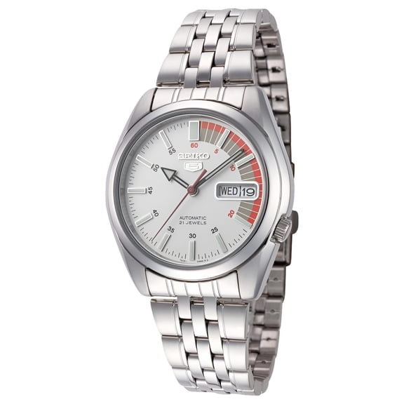 Seiko SNK369K1 Reloj Automático para Hombre, Serie 5, Esfera Blanca y Brazalete