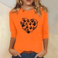 thumbnail image 2 of Dadaria Hauts pour Femmes Chemise Orange Manches 3/4 T-Shirt Col Rond Grande Taille Tee Été Imprimés Main Chandail Blouses S, 2 of 5