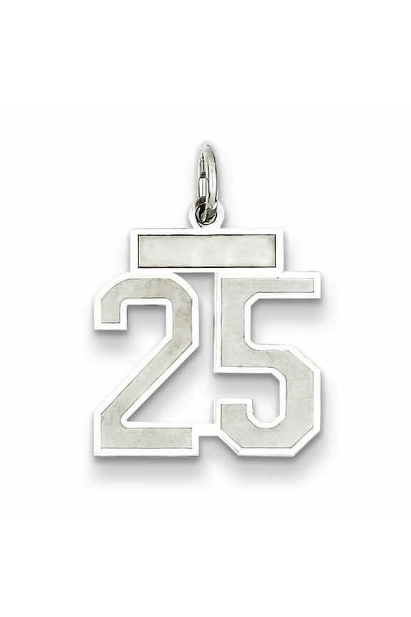 Sterling Silver Satin Number 25 Charm Pendant