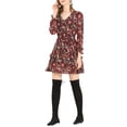 thumbnail image 1 of INSPIRE CHIC Robe à Ourlet Volanté à Manches Longues à Taille Élastique à Motif Floral pour Femme avec Ceinture Noir-Rouge m, 1 of 7