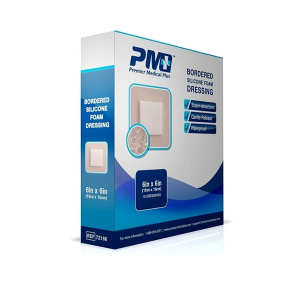 Premier Medical Plus Bordered Silicone Foam Wound Care Dressing 6x6 Box of 10