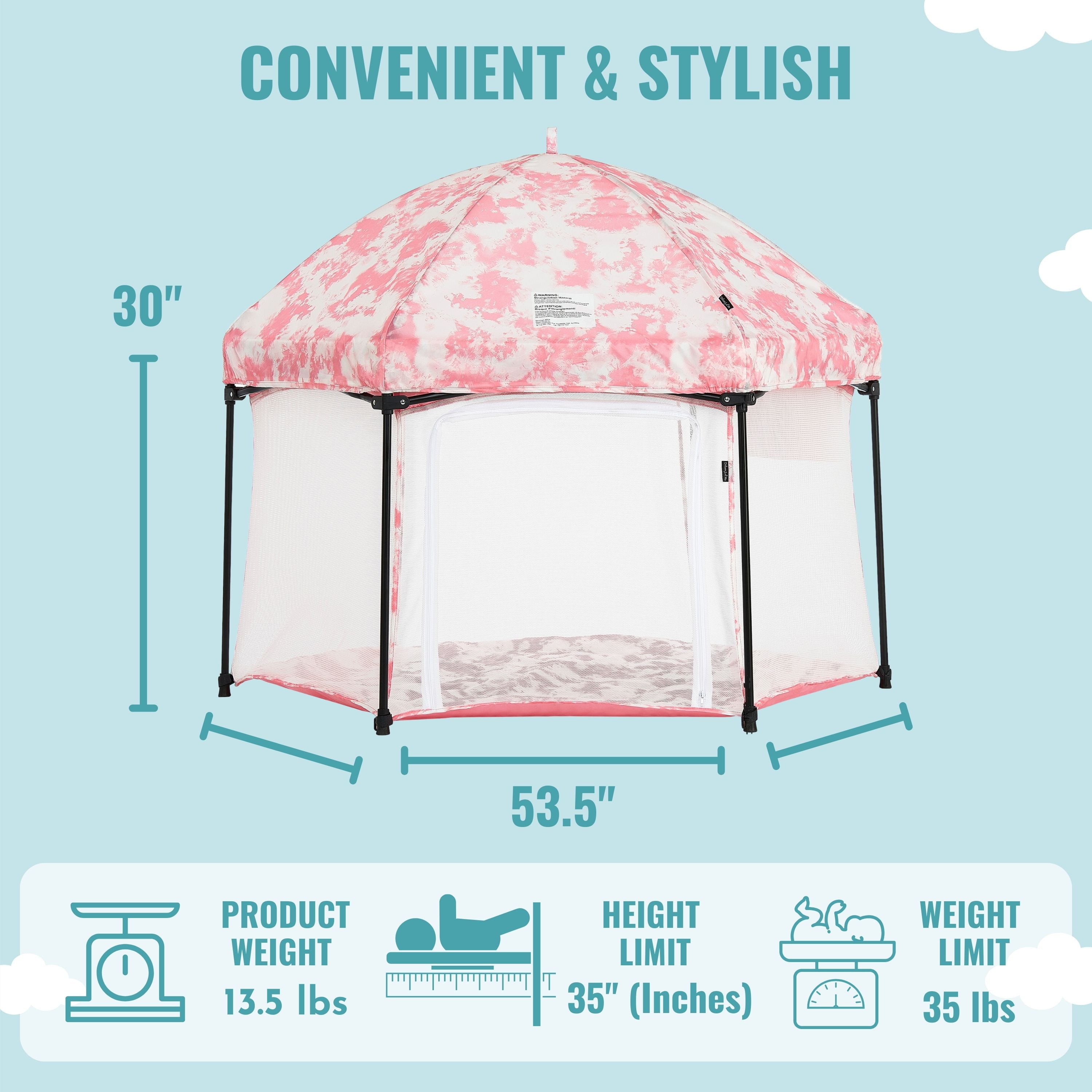 Dream On Me Onyx Baby Play Yard Set with Canopy, Storm Grey