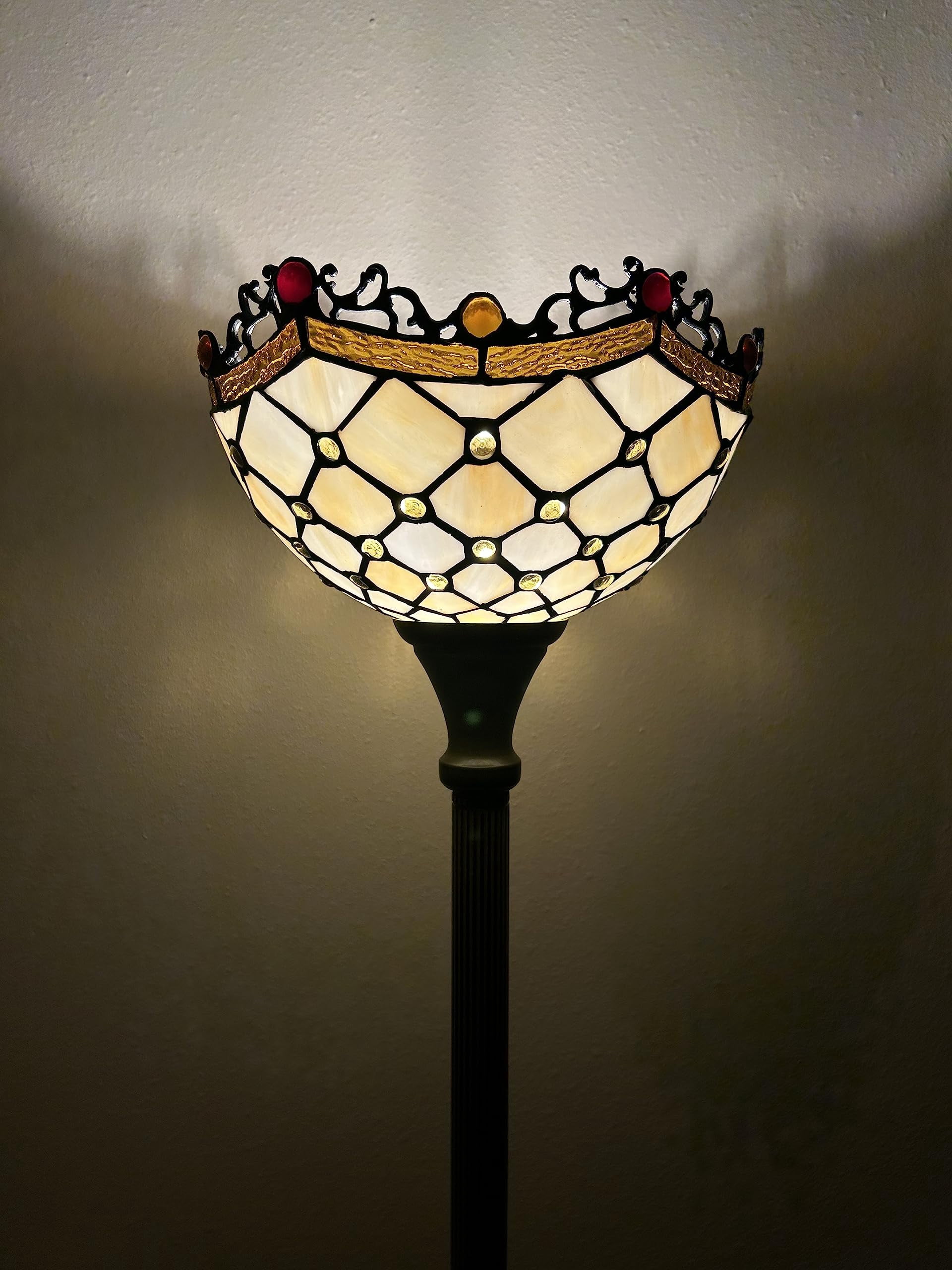 Tiffany Torch Floor Lamp Beige Stained Glass Beans LED Bulb Included for Living Room Dining Room Bedroom Office Hotel 12"W*12"D*66"H
