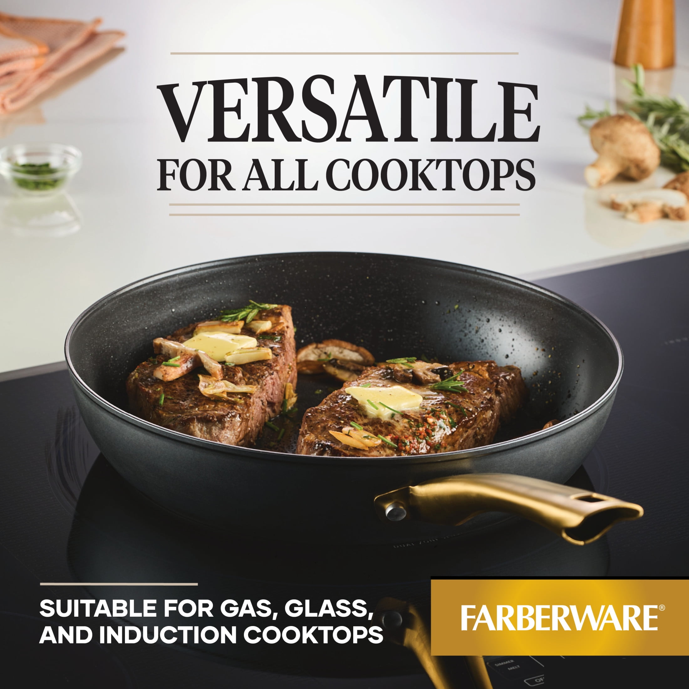 Farberware Forged Induction 12.25 Inch Ceramic Nonstick Frying Pan, Dishwasher Safe and Oven Safe to 500°F, Black