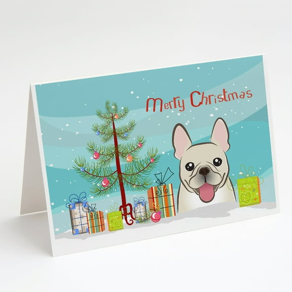 Christmas Tree and French Bulldog Greeting Cards and Envelopes Pack of 8