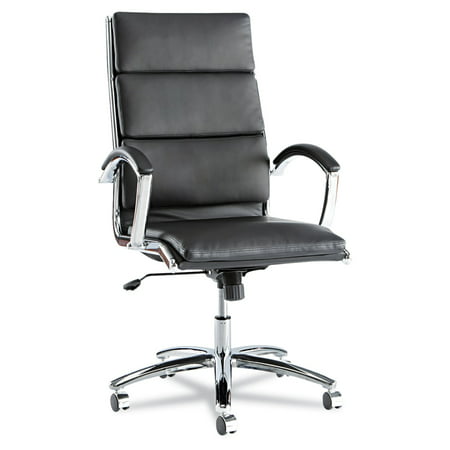 Alera Neratoli Series High-Back Swivel/Tilt Chair, Black Leather, Chrome