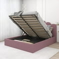 thumbnail image 4 of Relax & Rejuvenate Upholstered Platform Bed Frame Queen Size Gas Lift Up Storage Bed with Headboard, Storage Underneath, Steel Slat Support with Hydraulic Storage System Pink, 4 of 10