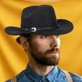 thumbnail image 2 of Sombrero vaquero Bawnhaw Felt Fedora Western para mujeres y hombres, color negro, 2 of 9