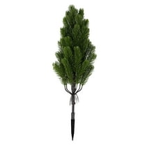 Artificial Cedar Topiary Trees 21.6 Inches, UV Resistant Faux Outdoor Plants with Ground Spike for Front Porch Garden Decor, Christmas Cypress Stakes