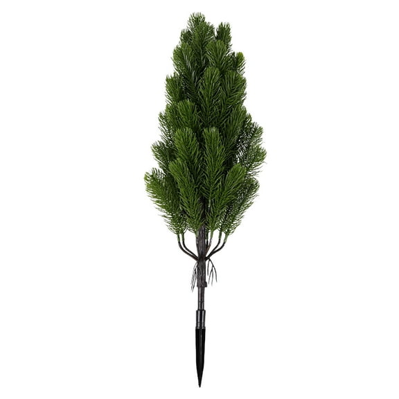 Artificial Cedar Topiary Trees 21.6 Inches, UV Resistant Faux Outdoor Plants with Ground Spike for Front Porch Garden Decor, Christmas Cypress Stakes
