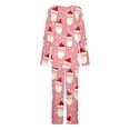 thumbnail image 4 of qolati Christmas Pajamas for Women Set 2 Piece Lounge Outfits Cute Santa Claus Print Long Sleeve Half Button Henley Pleated Sleepwear Long Pant Pjs Sets Pink S, 4 of 5