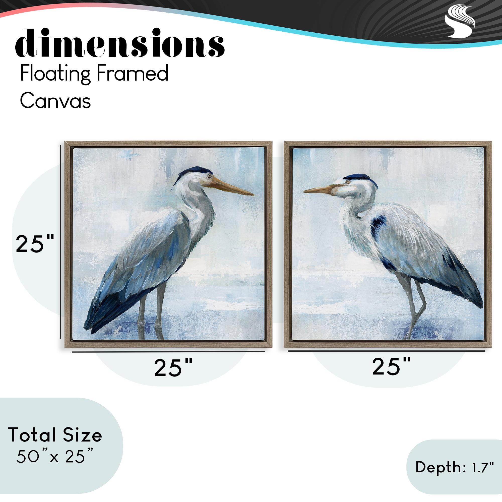 Stupell Industries Faded Blue Coastal Herons 2 Piece Brown Framed Floater Canvas Set, design by Nan