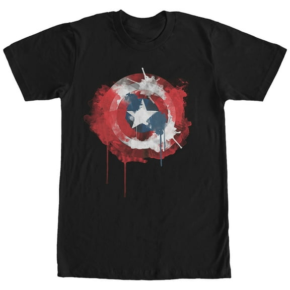 Men's Marvel Captain America Shield Watercolor Print Graphic Tee Black Medium