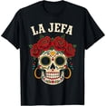 thumbnail image 2 of 100% Cotton Unisex Sugar Skull La Jefa Shirt Women, Dia De Los Muertos Mexican T-Shirt, 2 of 5