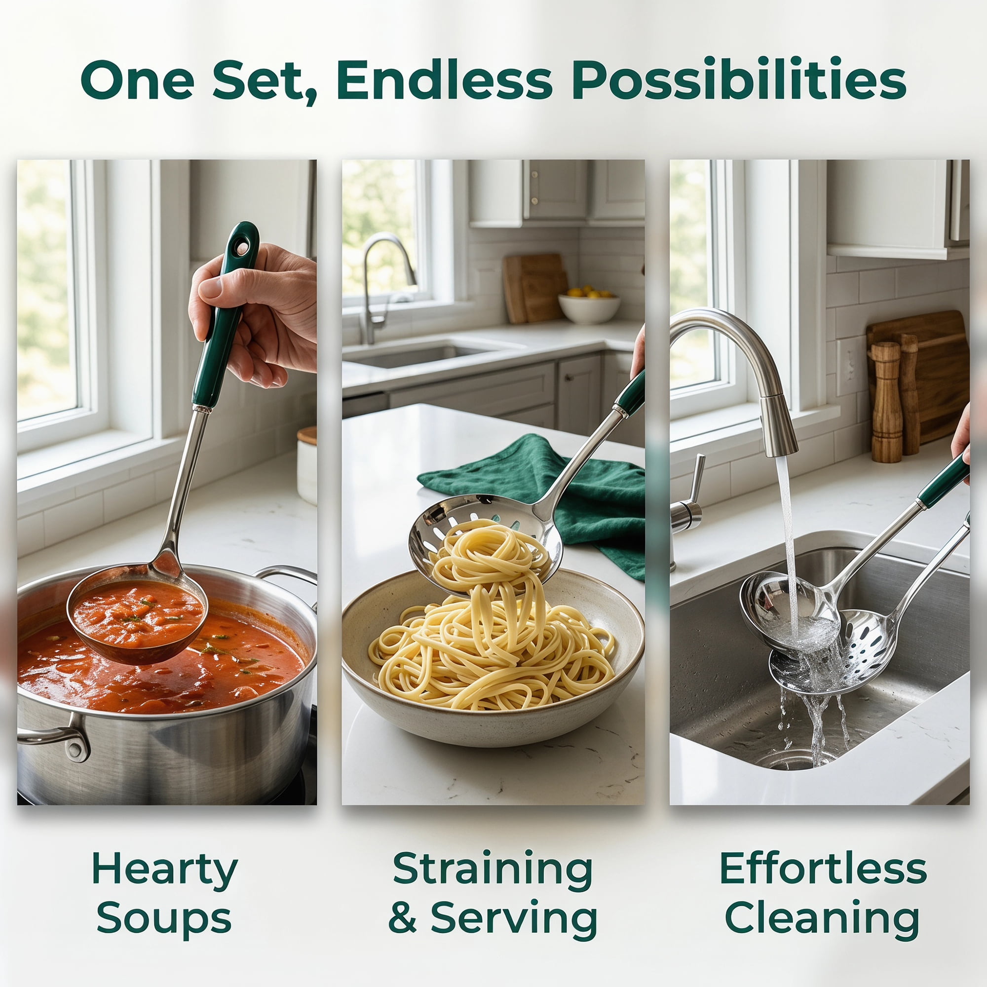 Unique Bargains Color-blocked Kitchen Utensil Set for Home Cooking Green-Silver A 2pcs