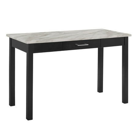 UPC: 0192551810518 | Jay 48 Inch Desk With Drawer and Faux Marble Top  Black- Saltoro Sherpi