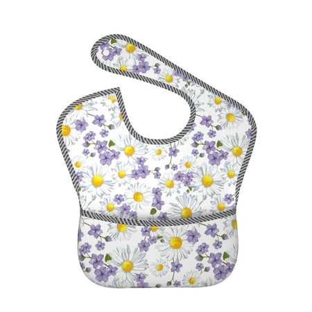 

Bingfone Mess-Proof Baby Bib - Waterproof Bib for Baby Boy or Girl with Food Catcher Pocket Unisex-Daisies Flowers