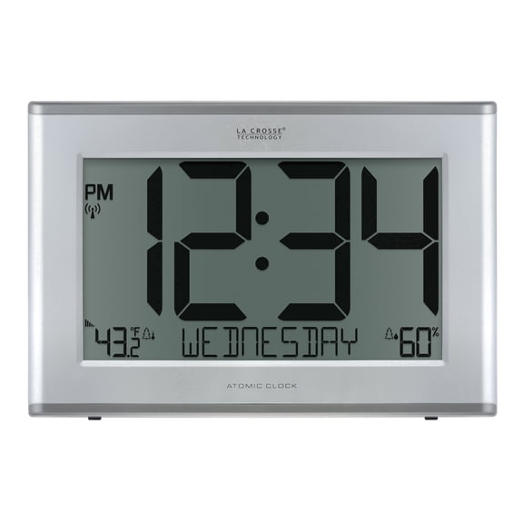 La Crosse Technology 17.50" x 11.75" Digital Atomic Clock with Outdoor Temperature and Humidity, 513-63867